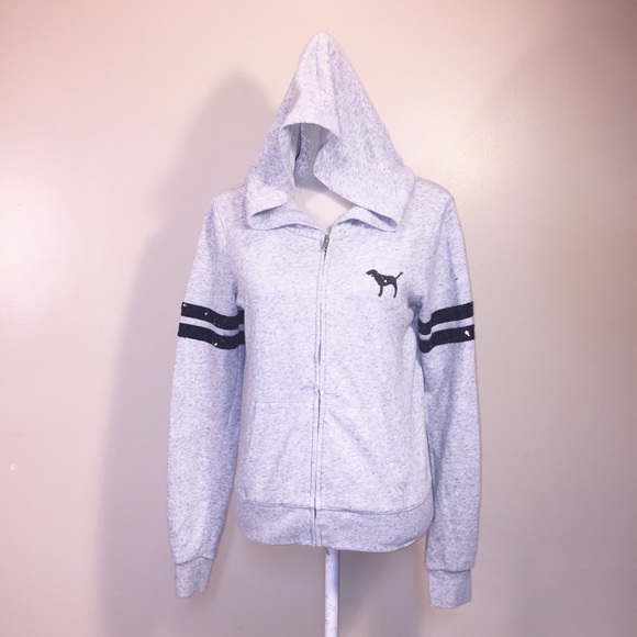 PINK Victoria’s Secret Hoodie Sequin Zip Spell Out - Picture 2 of 5